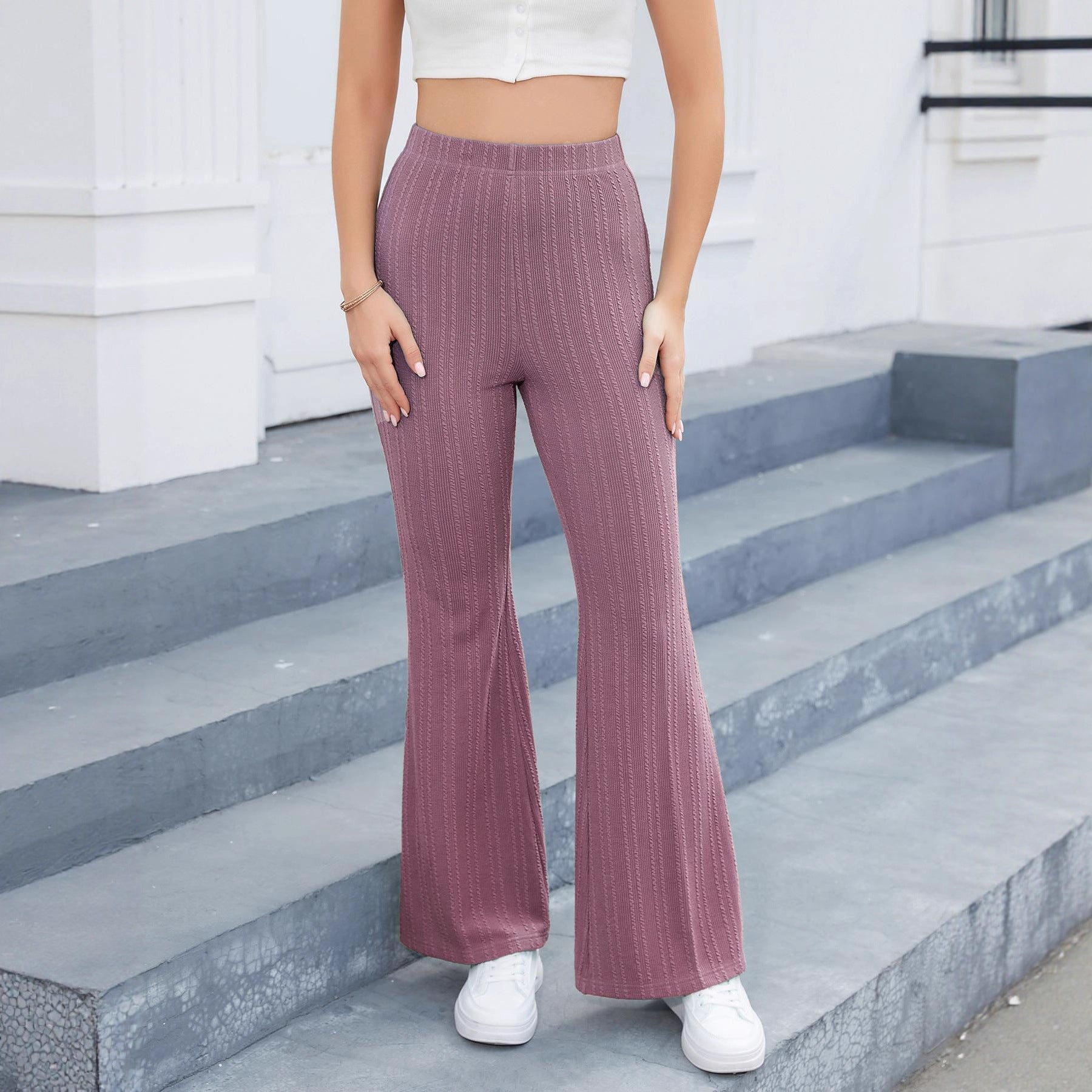 Damen Flared-Pants aus hochwertigem Strickmaterial mit elastischem Bund R&B