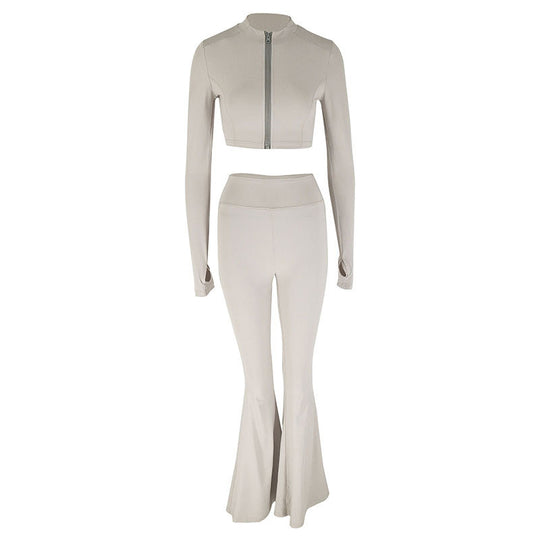 Damen Sportliches Set mit hohem Bund und zippered Crop-Oberteil R&B