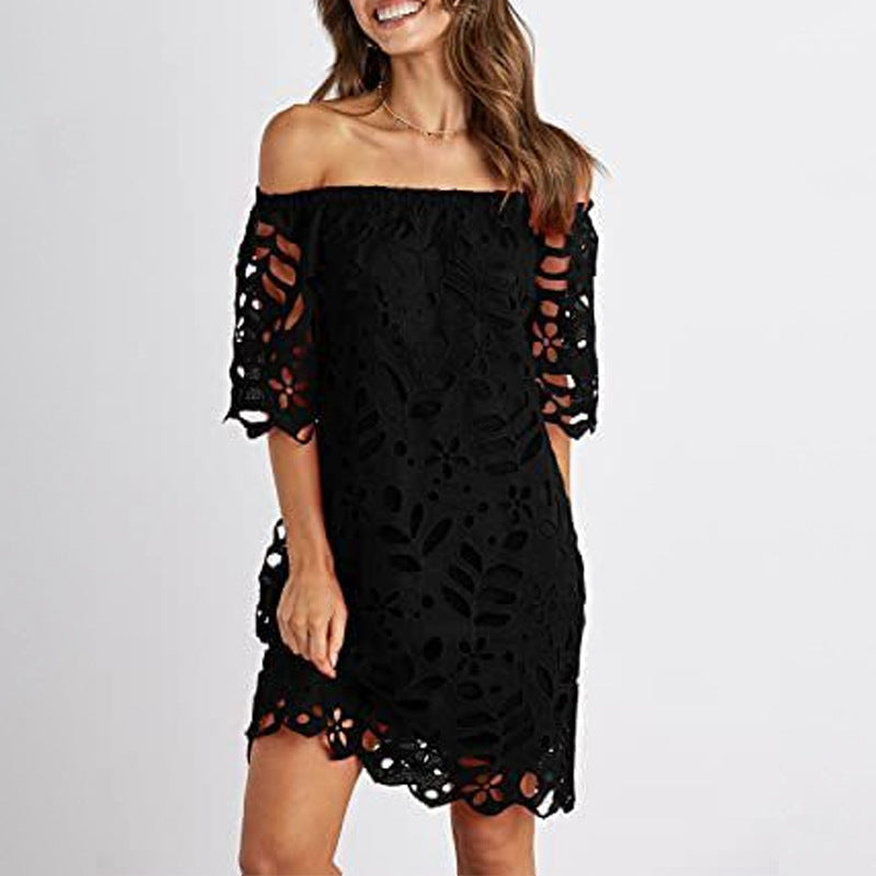 Damen Off-Shoulder Kleid mit floralen Cut-Outs und luftigen Ärmeln R&B