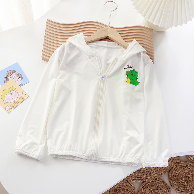 Unisex nan leichte Kinder-Softshelljacke mit Kapuze, Reißverschluss und niedlichem Dino-Print  R&B