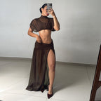 Damen Elegantes und figurbetontes Cut-Out Kleid mit hochgeschlossenem Design R&B