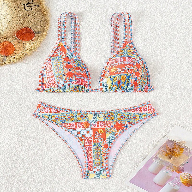 Damen Triangel-Bikini mit buntem Patchwork-Muster