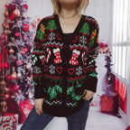 Damen Weihnachts-Strickjacke mit festlichem Motiv und praktischem Knopfverschluss R&B
