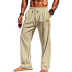 Herren nan maritime Leinen-Freizeithose mit weitem Bein elastischem Tunnelzugbund und Eingrifftaschen R&B