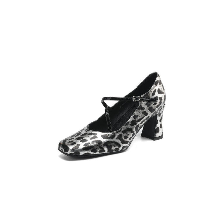 Damen Mary Jane Pumps mit elegantem Tiermuster und bequemem Blockabsatz