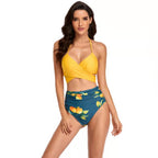 Damen Hochgeschnittener Bikini mit Wickeloberteil und floralen Mustern R&B
