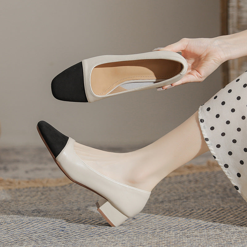 Damen Ballerinas mit elegantem Kontrast und komfortablem Blockabsatz R&B