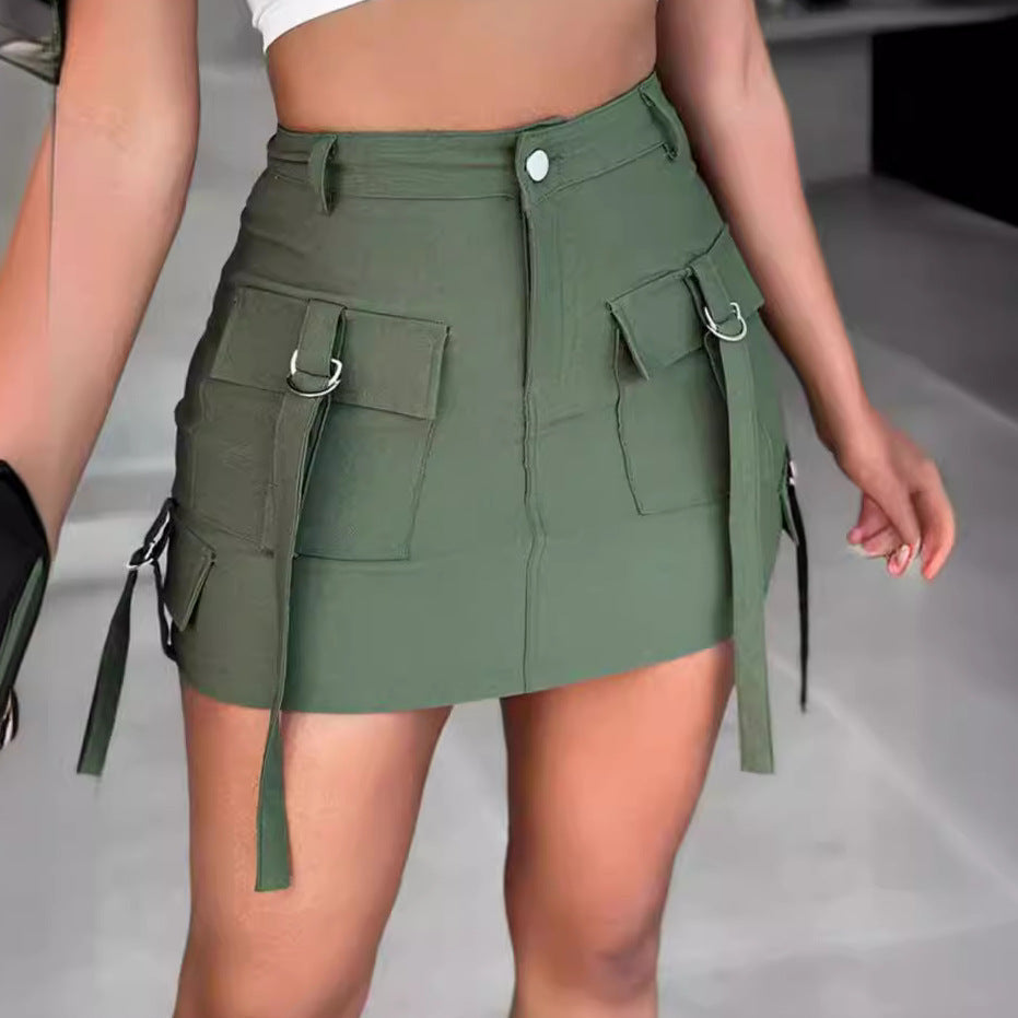 Damen Street-Style Minirock mit praktischen Taschen und verstellbaren Trägern
