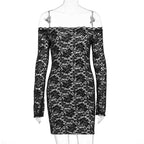 Damen Spitzenkleid mit schulterfreiem Design und langem Arm R&B