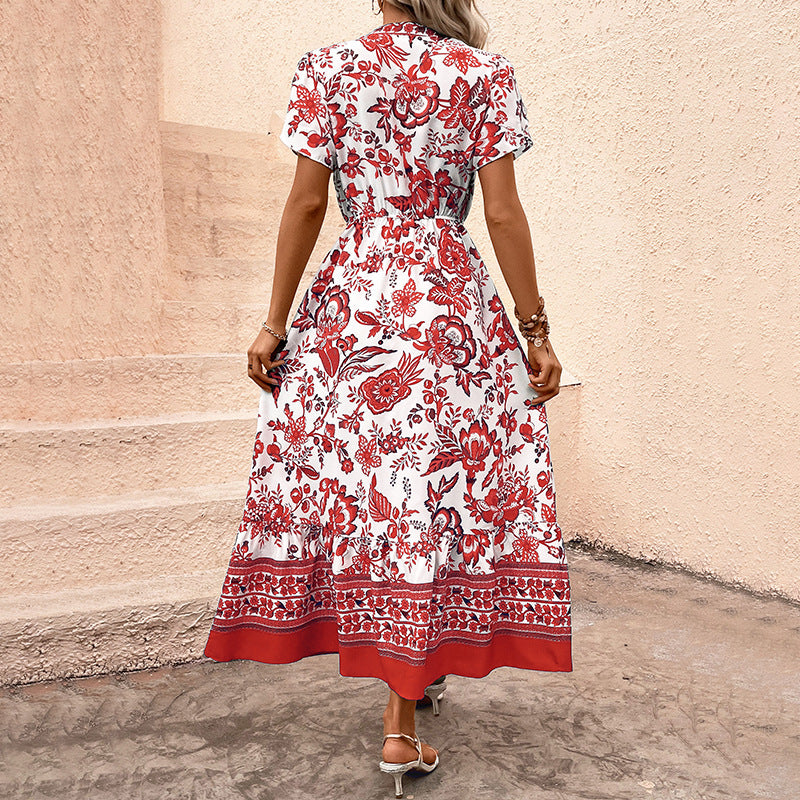 Damen Maxikleid mit floralen Mustern und tailliertem Design R&B