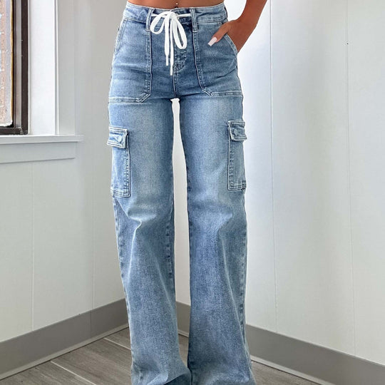 Damen Cargo-Jeans mit weitem Bein und hohen Taschen R&B