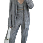 Damen elegantes Loungewear Set mit schicker Streifenoptik und weitem Schnitt R&B