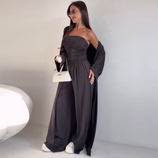Damen Zweiteiler-Set mit weitem Palazzo-Hosen und schickem Bolerojäckchen R&B