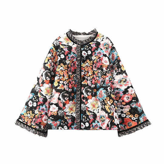 Damen gesteppte Blumenjacke mit luxuriösem Innenfutter R&B