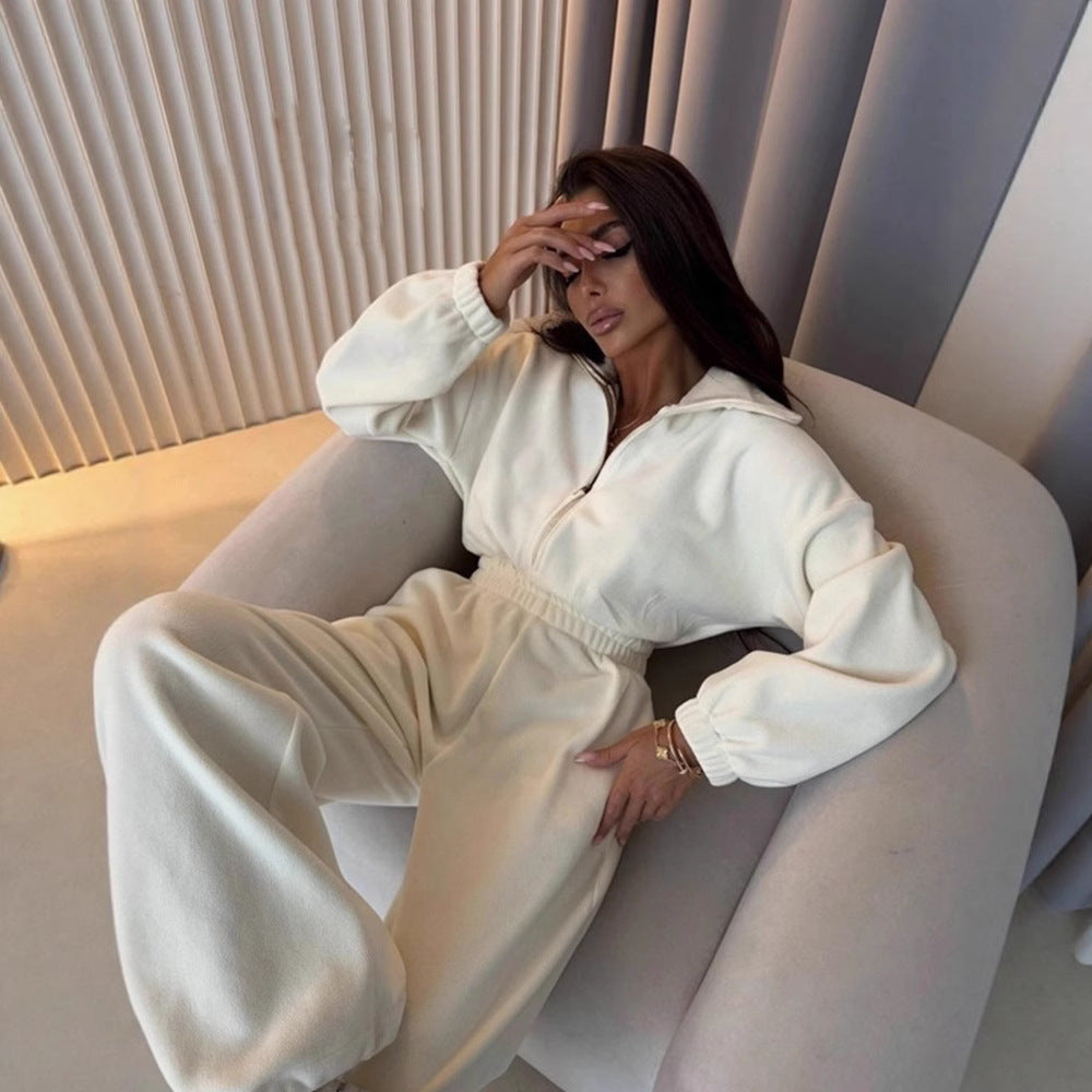 Damen lässiger Jumpsuit mit hohem Kragen und verstellbarem Bund R&B