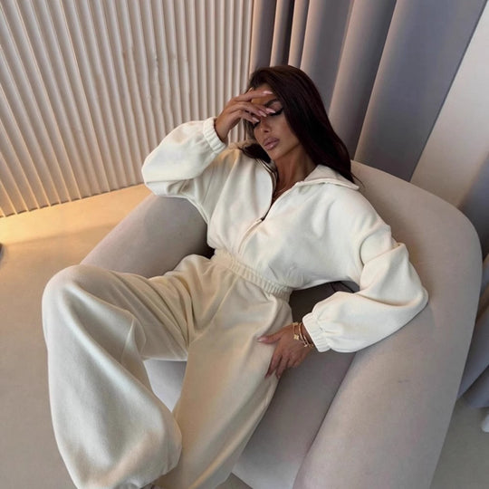 Damen lässiger Jumpsuit mit hohem Kragen und verstellbarem Bund R&B