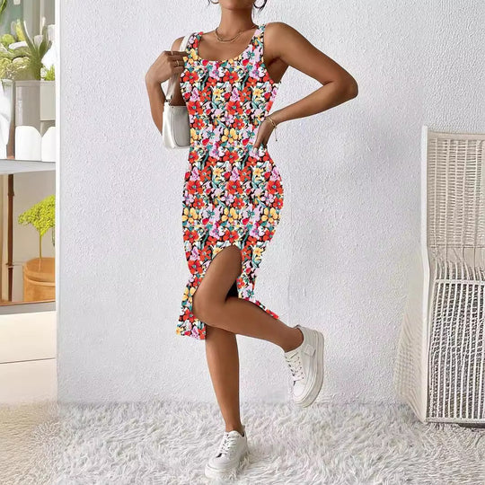 Damen Figürliches Maxikleid mit auffälligem Farbdesign R&B