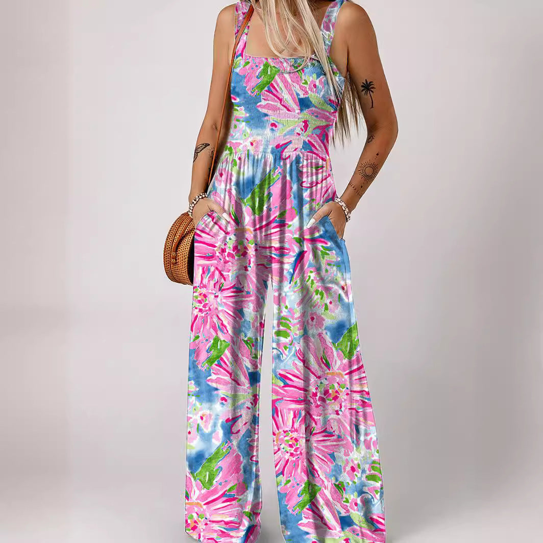 Damen luftiger Blumendruck Jumpsuit im Maxiformat mit praktischen Taschen R&B