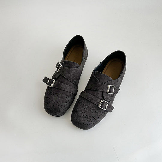 Damen modische Mokassins mit doppeltem Schnallenverschluss und stilvollem perforiertem Design R&B
