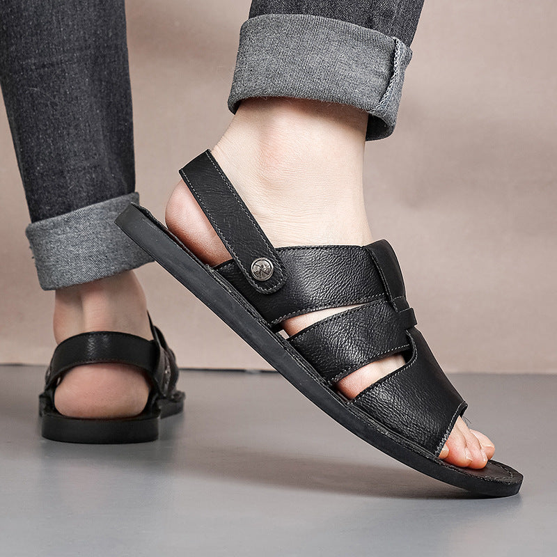 Herren Bequeme und elegante Leder-Sandalen mit verstellbarem Riemensystem R&B