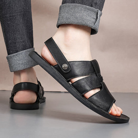 Herren Bequeme und elegante Leder-Sandalen mit verstellbarem Riemensystem R&B
