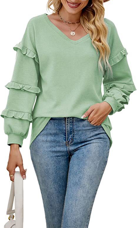 Damen Rüschensweater mit V-Ausschnitt R&B