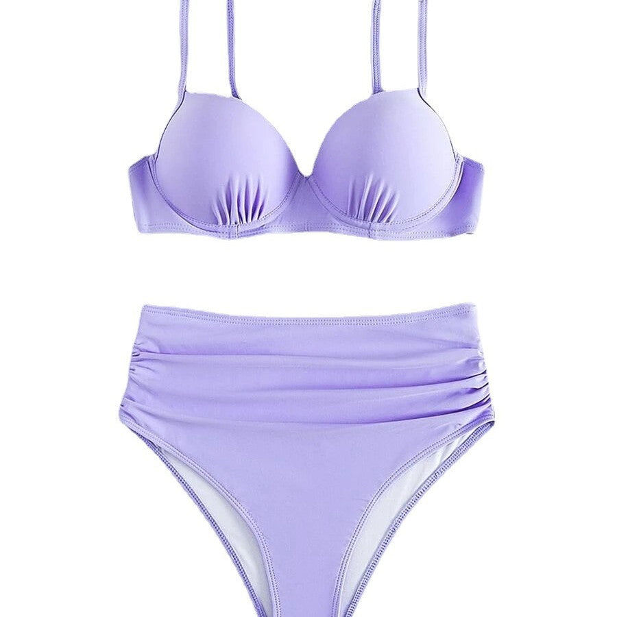 Damen Hochtaillierter Bikini mit gepolstertem Oberteil und verstellbaren Trägern R&B