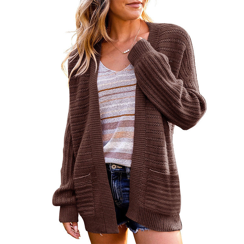 Damen Strickjacke mit tiefem V-Ausschnitt und strukturiertem Design R&B
