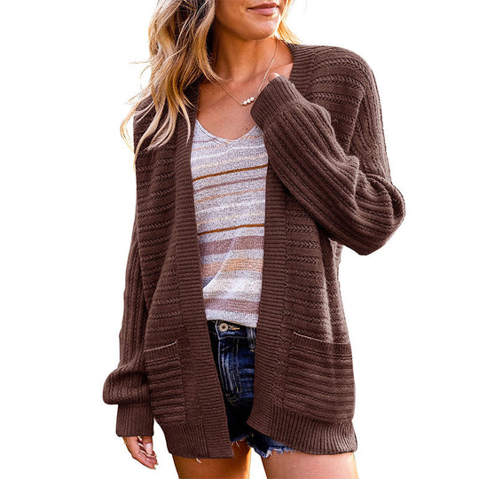 Damen Strickjacke mit tiefem V-Ausschnitt und strukturiertem Design R&B