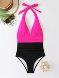 Damen Einteiler Badeanzug mit tiefem V-Ausschnitt und farbblockierendem Design R&B