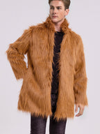 Herren Eleganter Kunstfell-Mantel mit weitem Kragen R&B