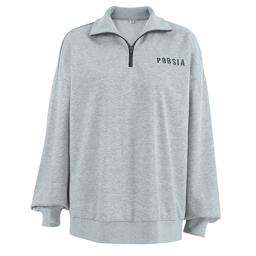 Damen Oversized Sweatshirt mit Stehkragen und gesticktem Logo R&B