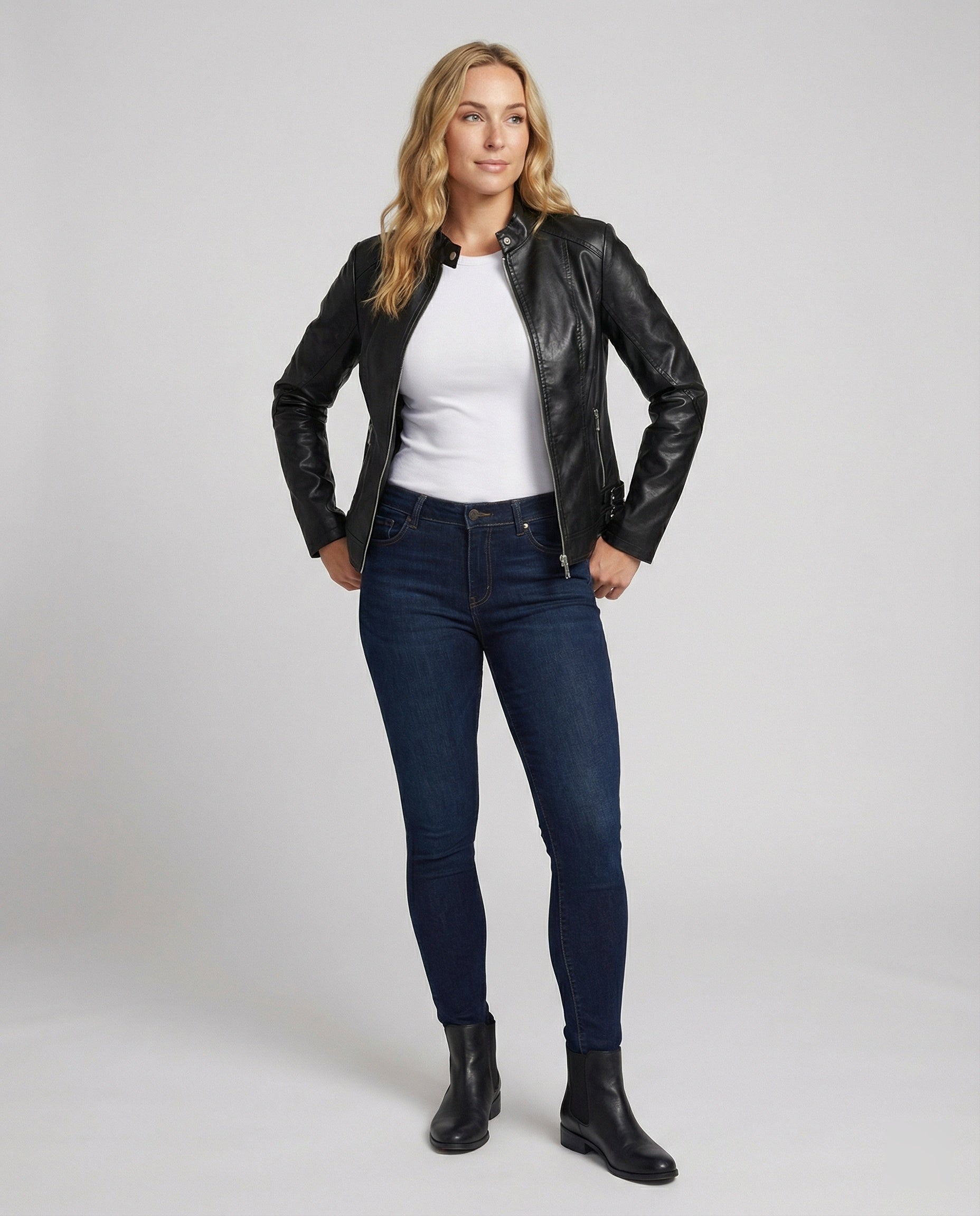 Damen Lederjacke mit asymmetrischem Reißverschluss