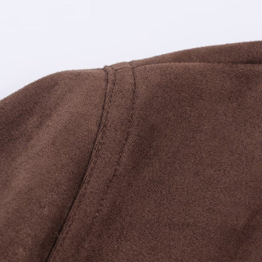 Damen elegante Suede Blazerjacke mit Taillengürtel R&B