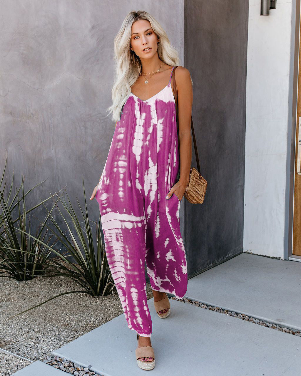 Damen Elegantes Jumpsuit mit Spaghettiträgern und weitem Bein R&B