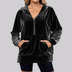 Damen Lässiger Velvet Hoodie mit praktischem Reißverschluss und Kängurutasche R&B