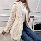 Damen Gemütlicher Hoodie-Mantel aus Teddy-Fleece R&B