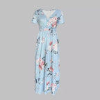 Damen Maxikleid mit tiefem V-Ausschnitt und floralem Design R&B