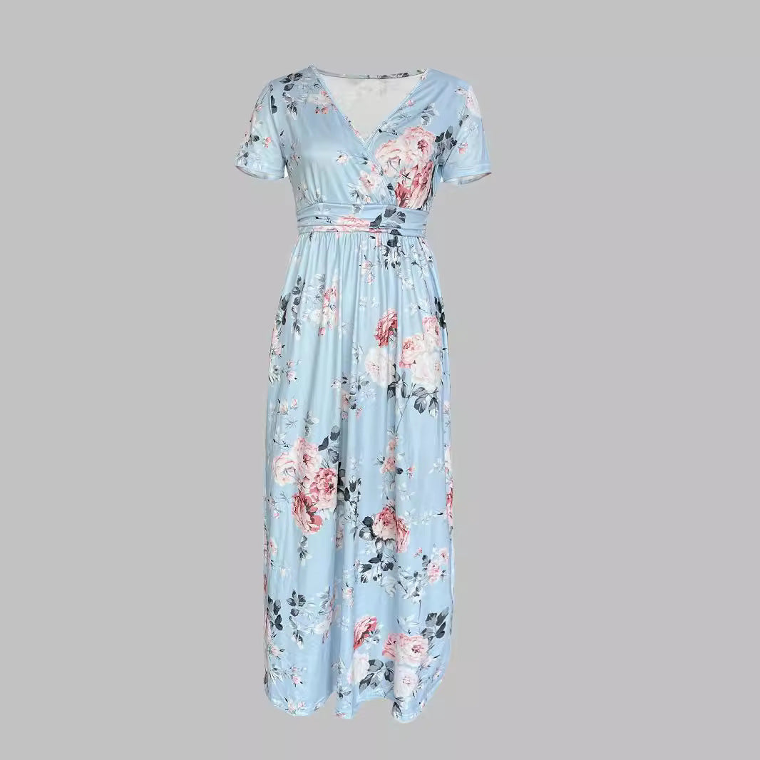 Damen Maxikleid mit tiefem V-Ausschnitt und floralem Design R&B