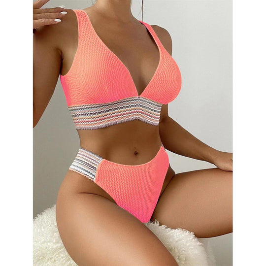 Damen Wellenmuster Bikini-Set mit tiefem V-Ausschnitt R&B