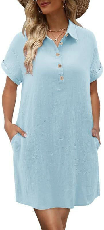 Damen lässiges Hemdkleid mit Knopfleiste und Seitentaschen R&B