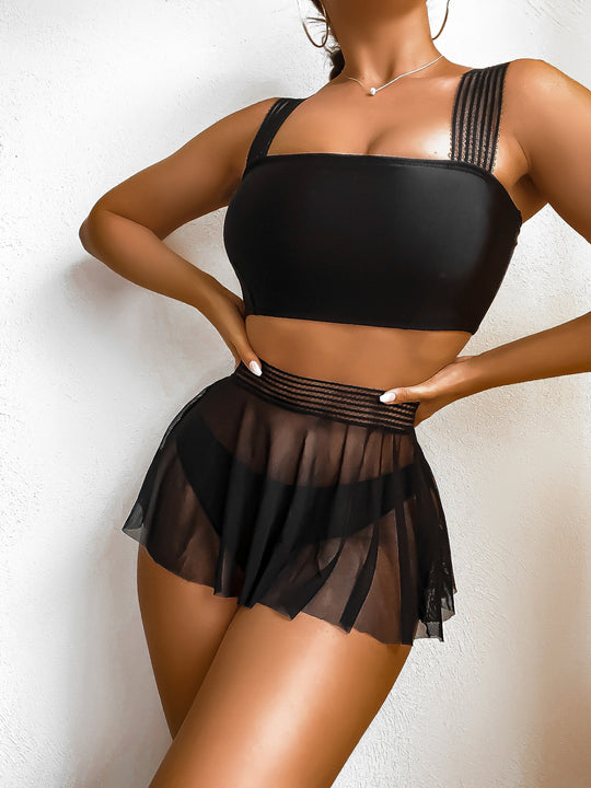 Damen Bikini-Set mit eleganter Chiffon-Rock-Detail R&B