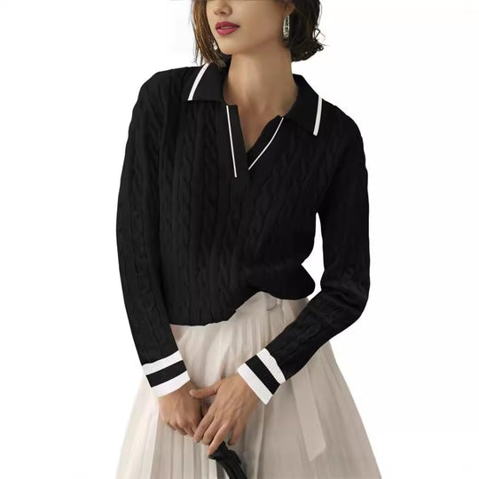 Damen Poloshirt mit Strickmuster und kontrastierenden Akzenten R&B