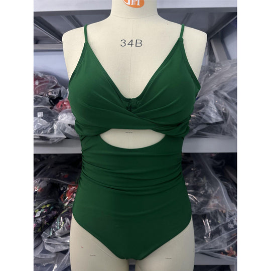 Damen Einteiler Badeanzug mit modernem Wickeldetail und verstellbaren Trägern R&B