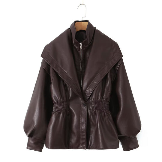 Damen Kunstlederjacke mit asymmetrischem Kragen und tailliertem Schnitt R&B