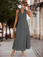 Damen Maxikleid mit floralem V-Ausschnitt und schwingendem Rock R&B