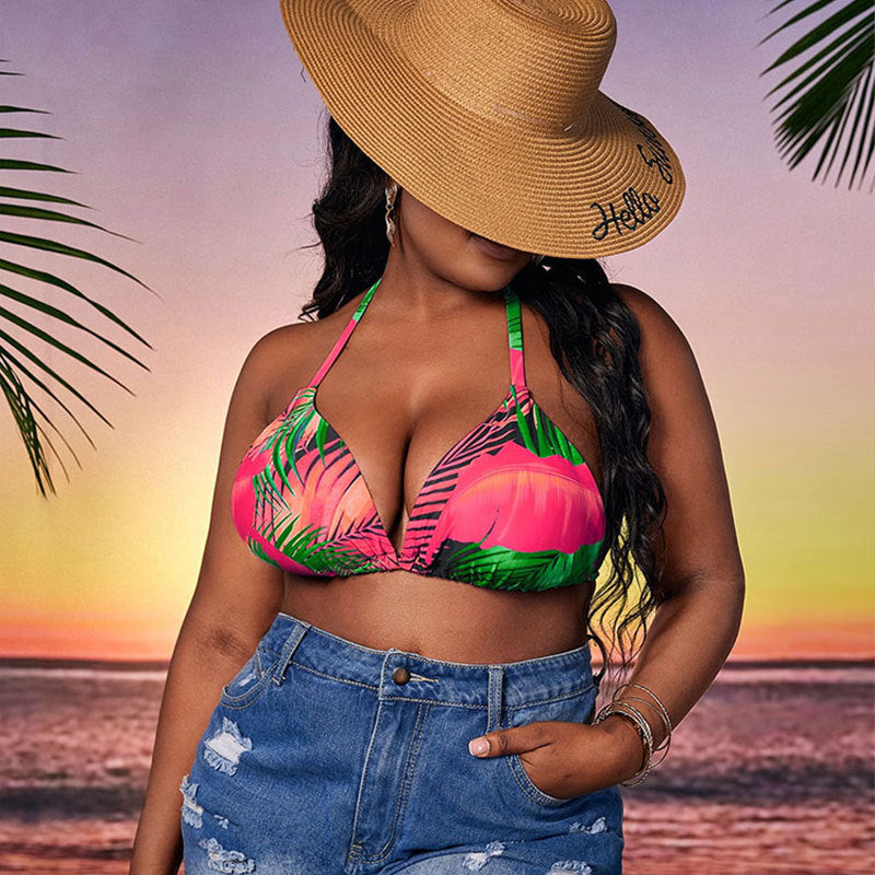 Damen Triangel-Bikinioberteil mit floralem Muster und verstellbaren Trägern R&B
