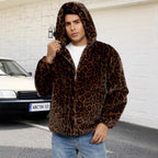 Herren Flauschige Kunstpelzjacke mit modischem Leopardenmuster R&B