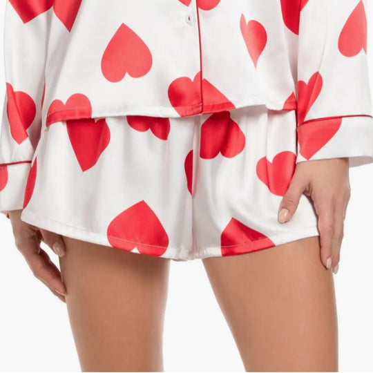 Damen Satin-Pyjama-Set mit Herzen R&B