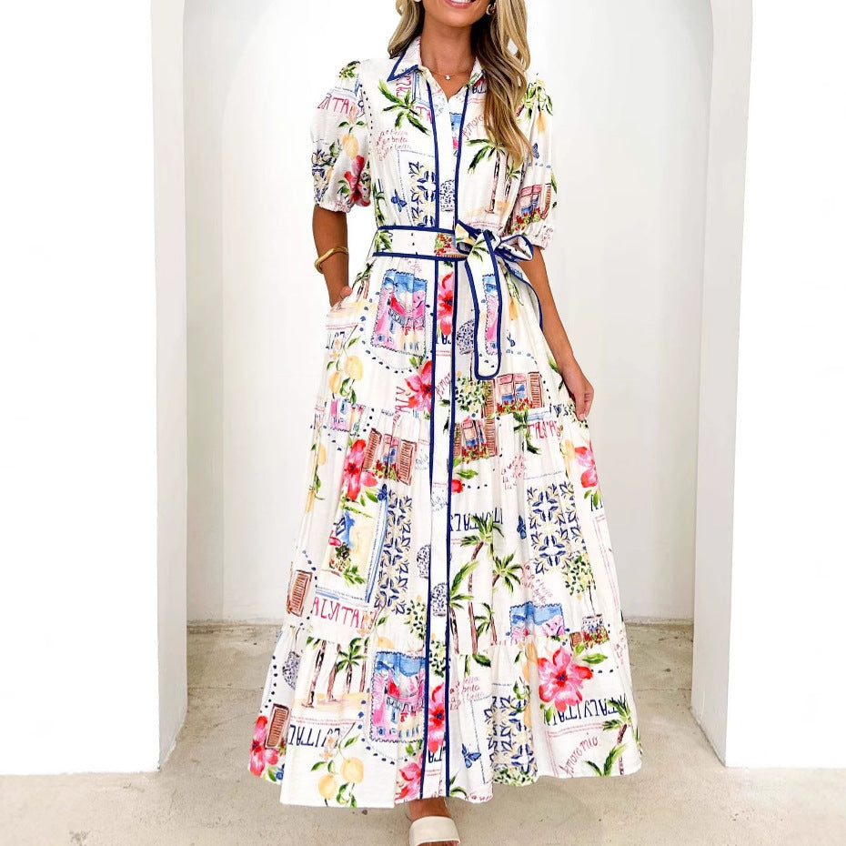 Damen Luftiges Maxikleid mit floralem Grafikdesign und praktischen Taschen R&B